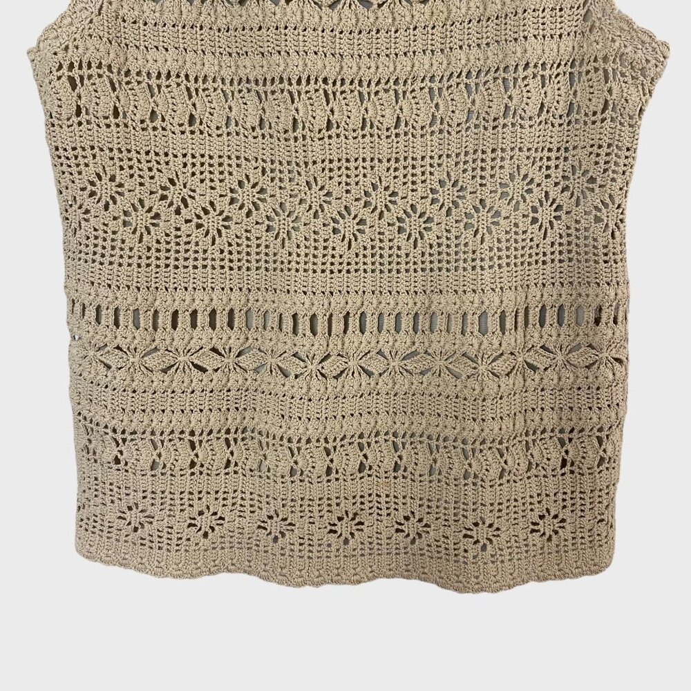 Jones New York Lined Crochet Sleeveless Top Tan Women's Petite Large Casual Boho - Picture 6 of 9